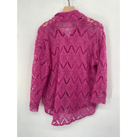 FREE PEOPLE OPEN KNIT CROCHET BUTTON FRONT SWEATER COLLAR SIZE XL - Picture 5 of 5